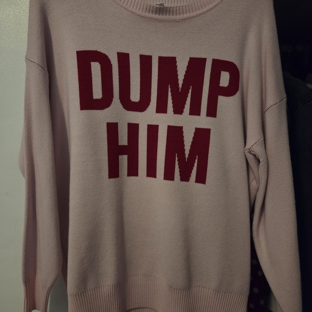 Pink Rose Light Pink Sweater with Bold Red Text